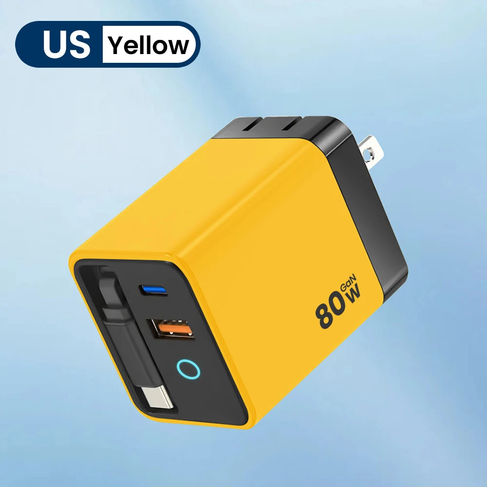 80W GaN Retractable Fast Charger