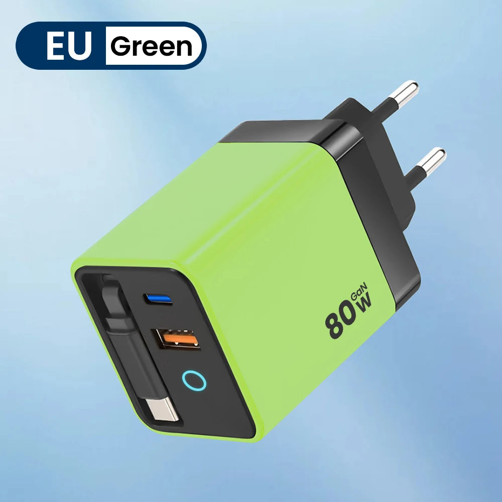 80W GaN Retractable Fast Charger
