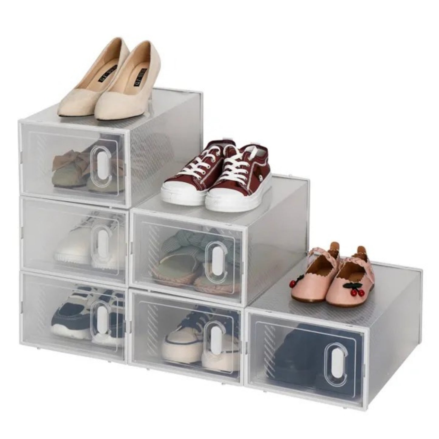 Shoe Storage Boxes 6 Pack Clear Plastic Stackable White- up to size 10