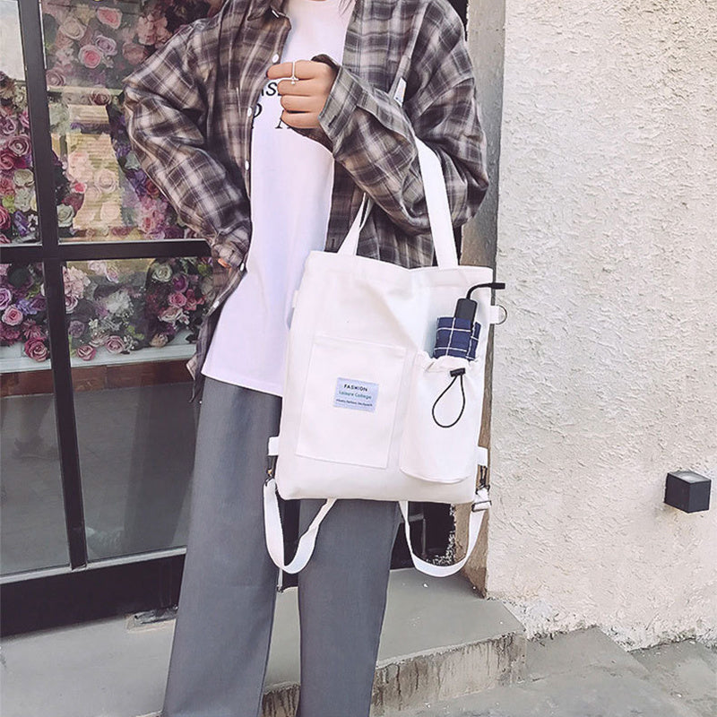 Harajuku Canvas Bags Students Handbag With Pockets Shoulder Bag For Women