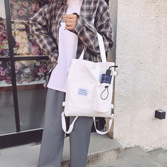 Harajuku Canvas Bags Students Handbag With Pockets Shoulder Bag For Women