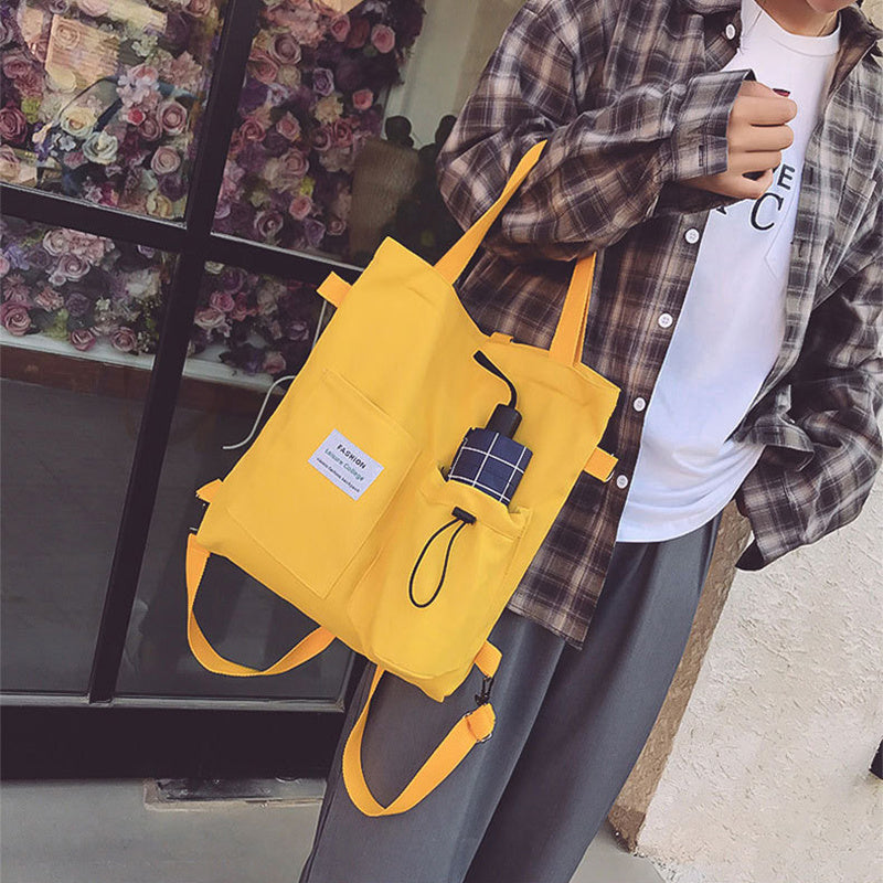 Harajuku Canvas Bags Students Handbag With Pockets Shoulder Bag For Women