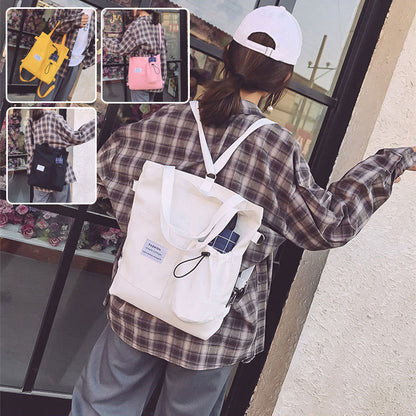 Harajuku Canvas Bags Students Handbag With Pockets Shoulder Bag For Women