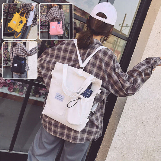 Harajuku Canvas Bags Students Handbag With Pockets Shoulder Bag For Women
