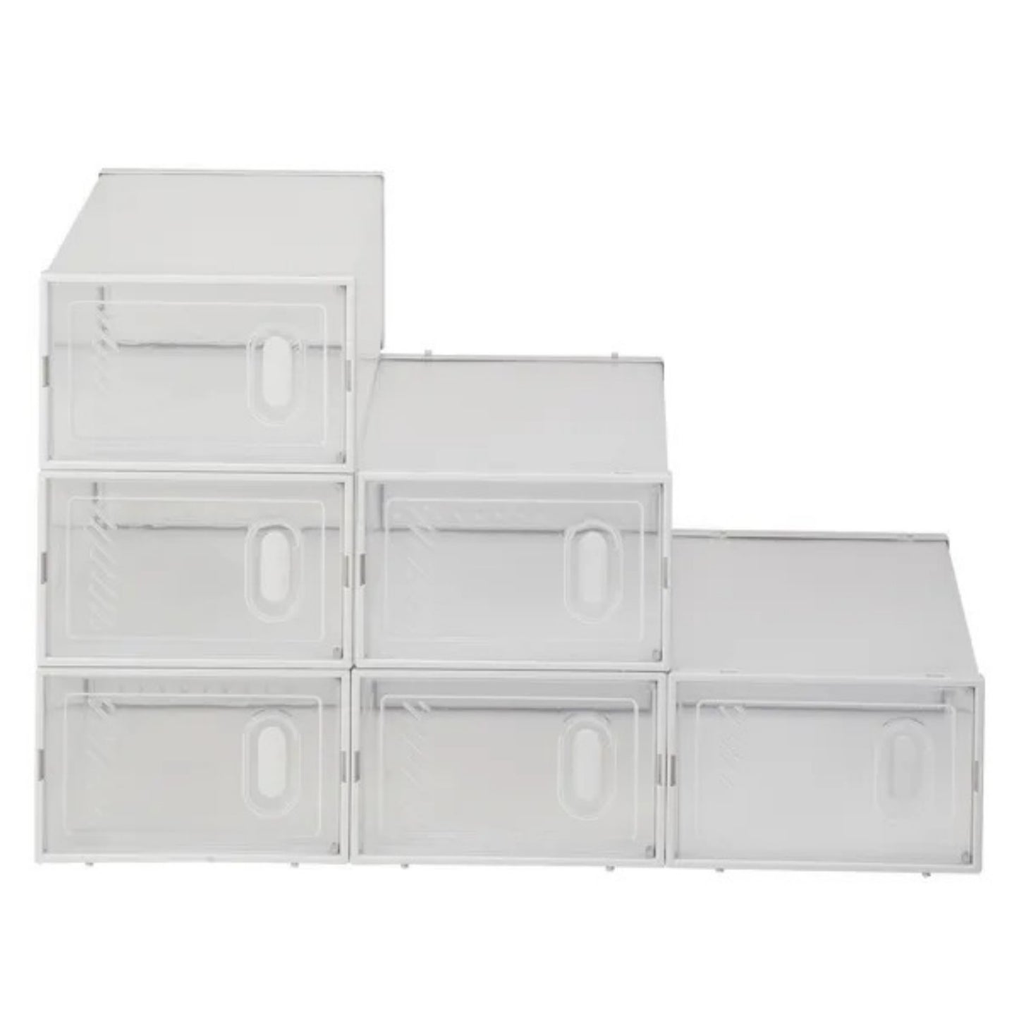 Shoe Storage Boxes 6 Pack Clear Plastic Stackable White- up to size 10