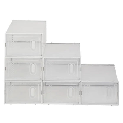 Shoe Storage Boxes 6 Pack Clear Plastic Stackable White- up to size 10