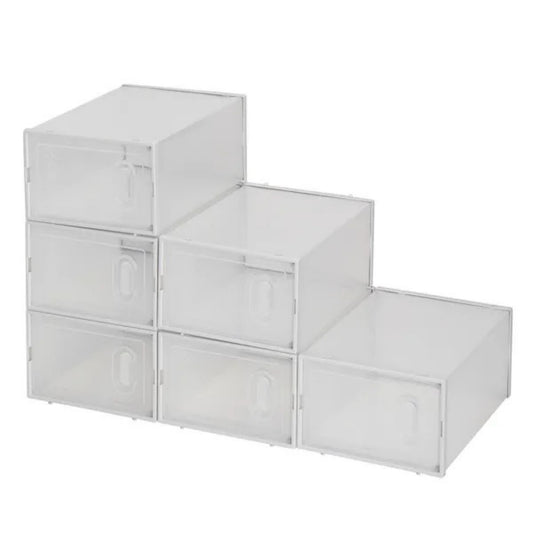 Shoe Storage Boxes 6 Pack Clear Plastic Stackable White- up to size 10