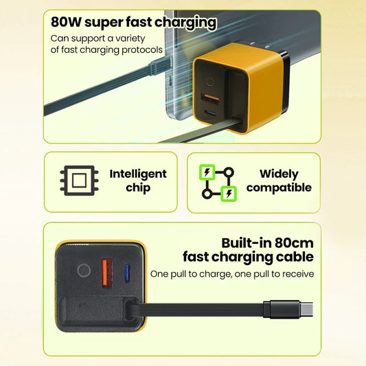 80W GaN Retractable Fast Charger