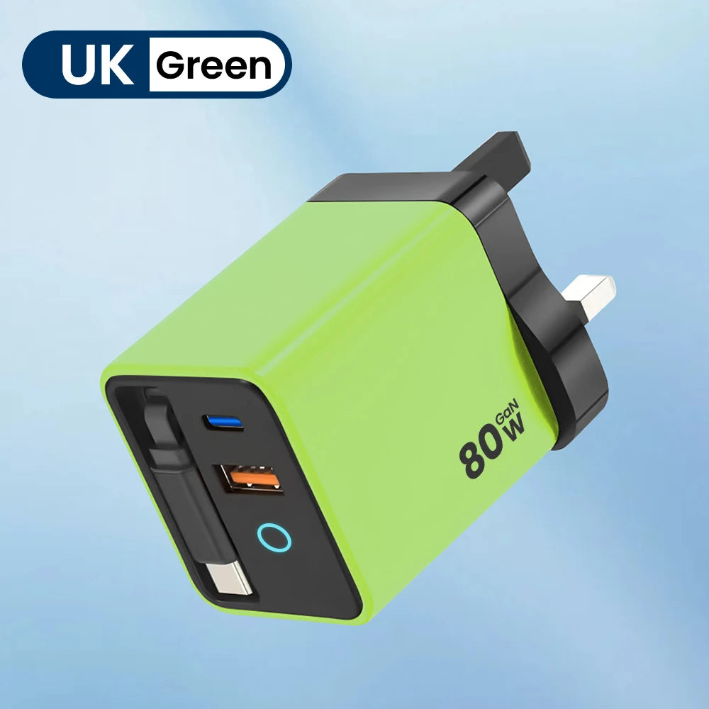 80W GaN Retractable Fast Charger