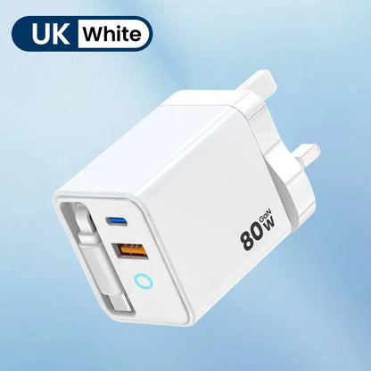 80W GaN Retractable Fast Charger