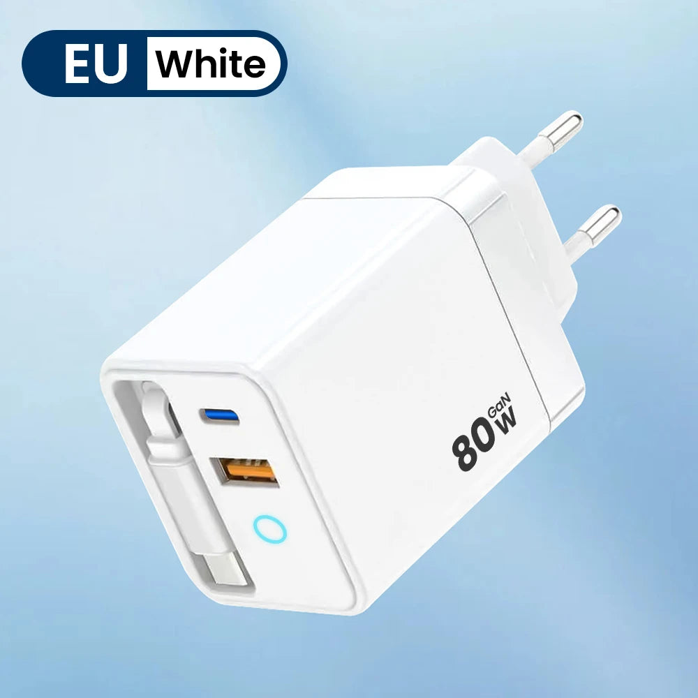 80W GaN Retractable Fast Charger