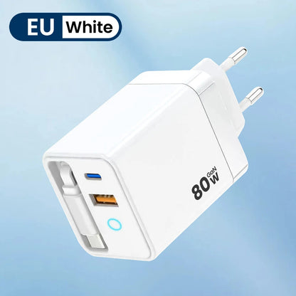 80W GaN Retractable Fast Charger