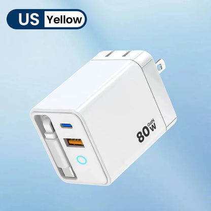 80W GaN Retractable Fast Charger