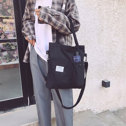 Harajuku Canvas Bags Students Handbag With Pockets Shoulder Bag For Women