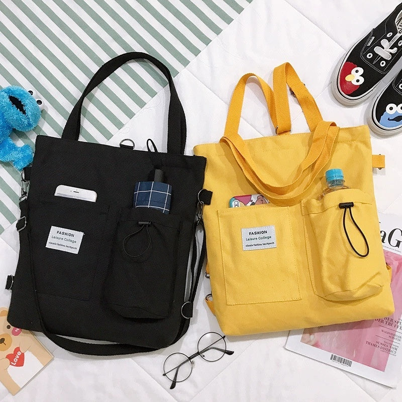 Harajuku Canvas Bags Students Handbag With Pockets Shoulder Bag For Women