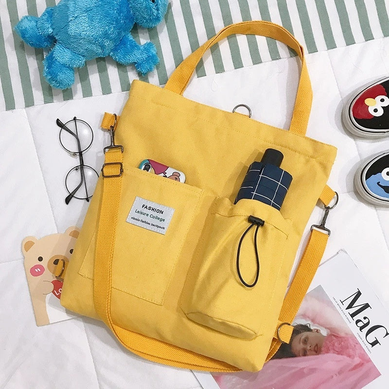 Harajuku Canvas Bags Students Handbag With Pockets Shoulder Bag For Women