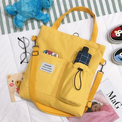 Harajuku Canvas Bags Students Handbag With Pockets Shoulder Bag For Women