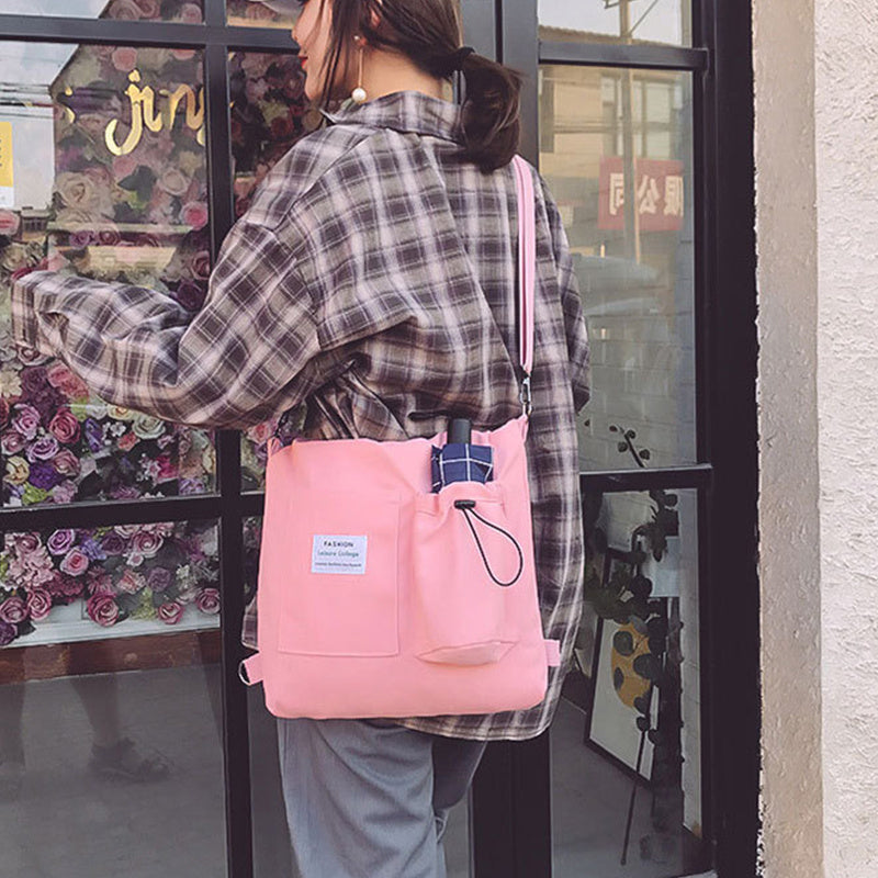Harajuku Canvas Bags Students Handbag With Pockets Shoulder Bag For Women