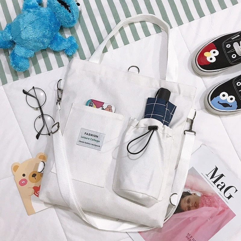 Harajuku Canvas Bags Students Handbag With Pockets Shoulder Bag For Women